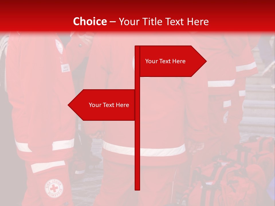 A Group Of People In Red Uniforms With Luggage PowerPoint Template