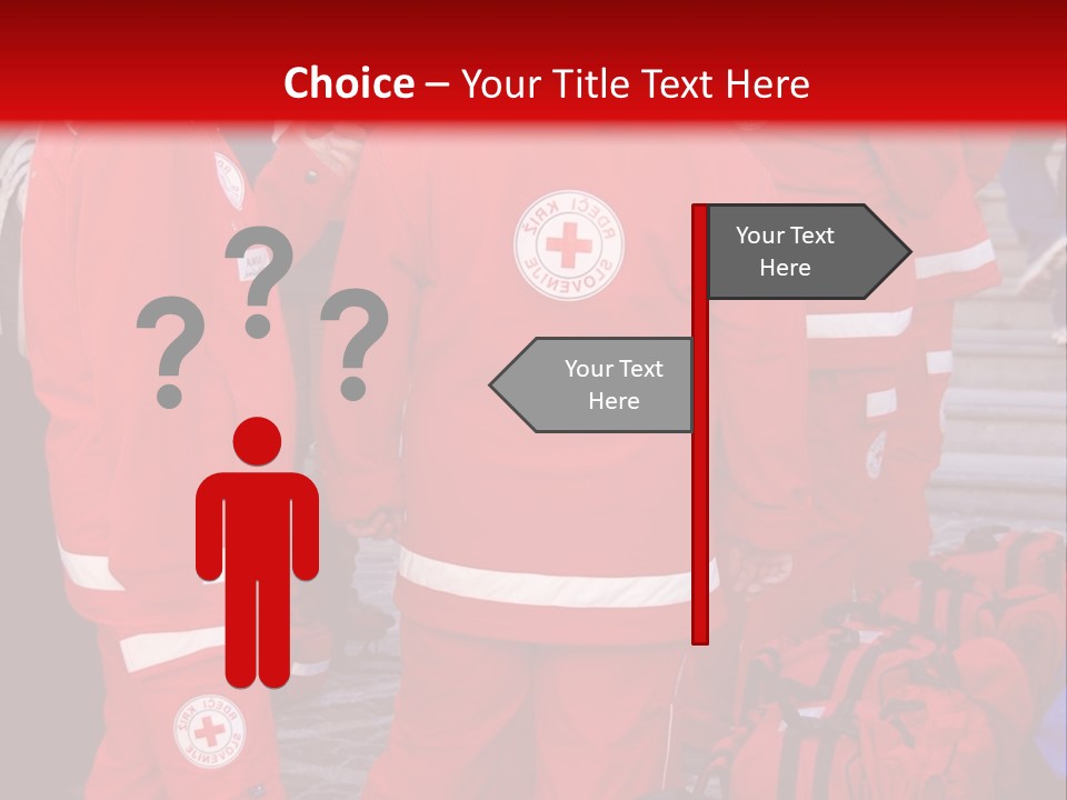 A Group Of People In Red Uniforms With Luggage PowerPoint Template