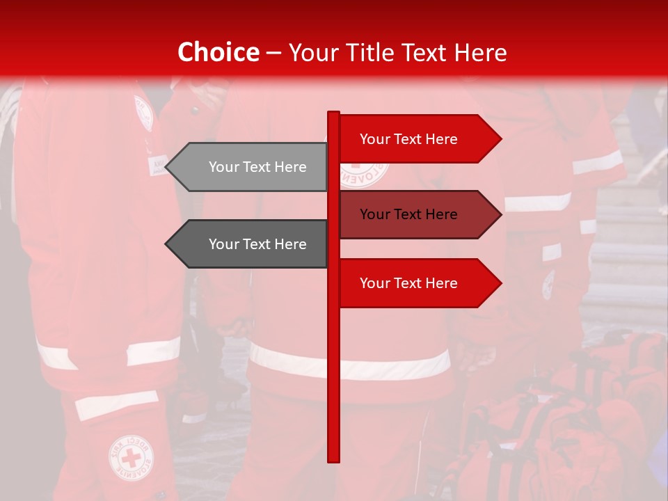 A Group Of People In Red Uniforms With Luggage PowerPoint Template