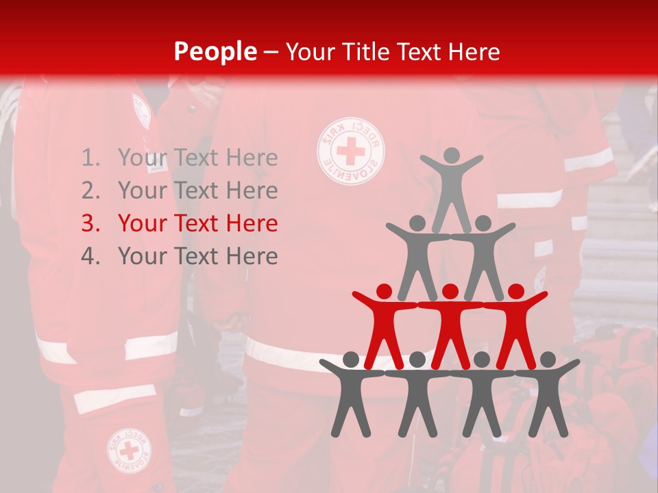 A Group Of People In Red Uniforms With Luggage PowerPoint Template