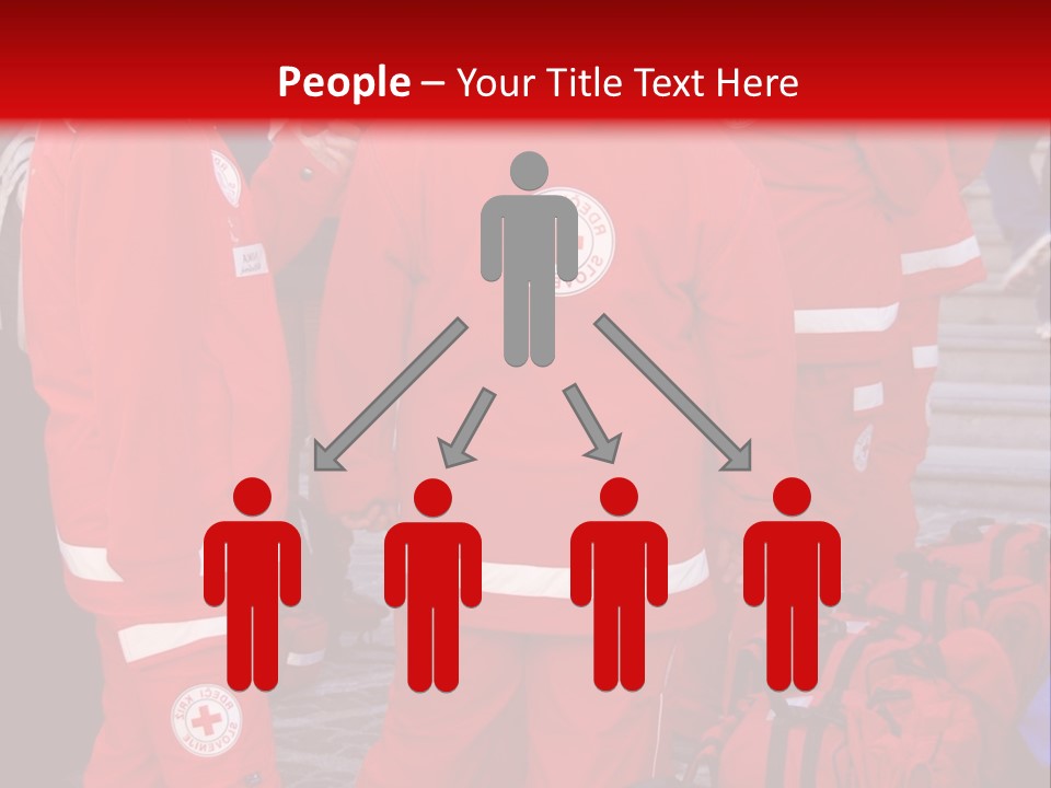 A Group Of People In Red Uniforms With Luggage PowerPoint Template
