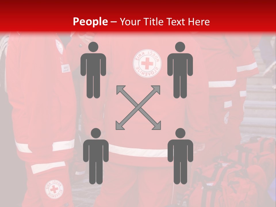 A Group Of People In Red Uniforms With Luggage PowerPoint Template