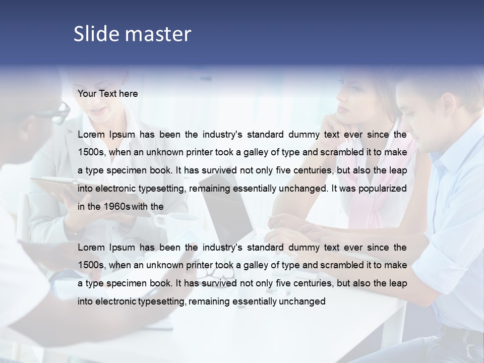 A Group Of People Sitting Around A Table With A Laptop PowerPoint Template