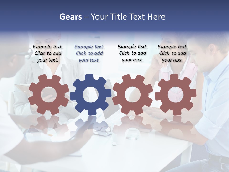 A Group Of People Sitting Around A Table With A Laptop PowerPoint Template