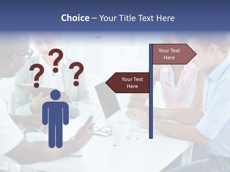 A Group Of People Sitting Around A Table With A Laptop PowerPoint Template