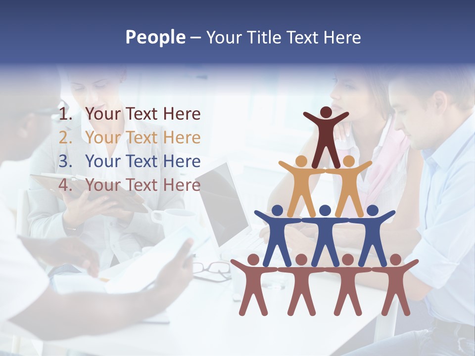 A Group Of People Sitting Around A Table With A Laptop PowerPoint Template