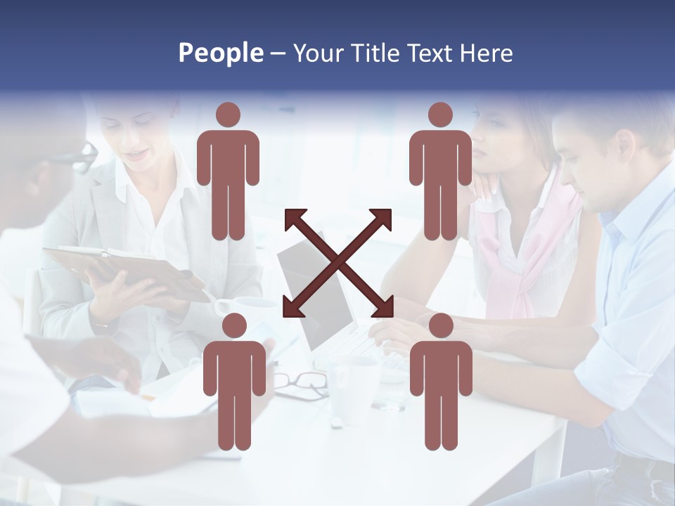 A Group Of People Sitting Around A Table With A Laptop PowerPoint Template