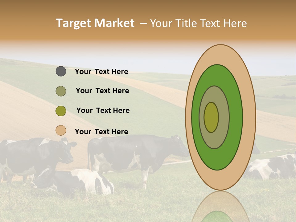 A Herd Of Cattle Grazing On A Lush Green Hillside PowerPoint Template