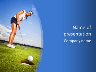 A Woman Putting A Golf Ball On The Green PowerPoint Template