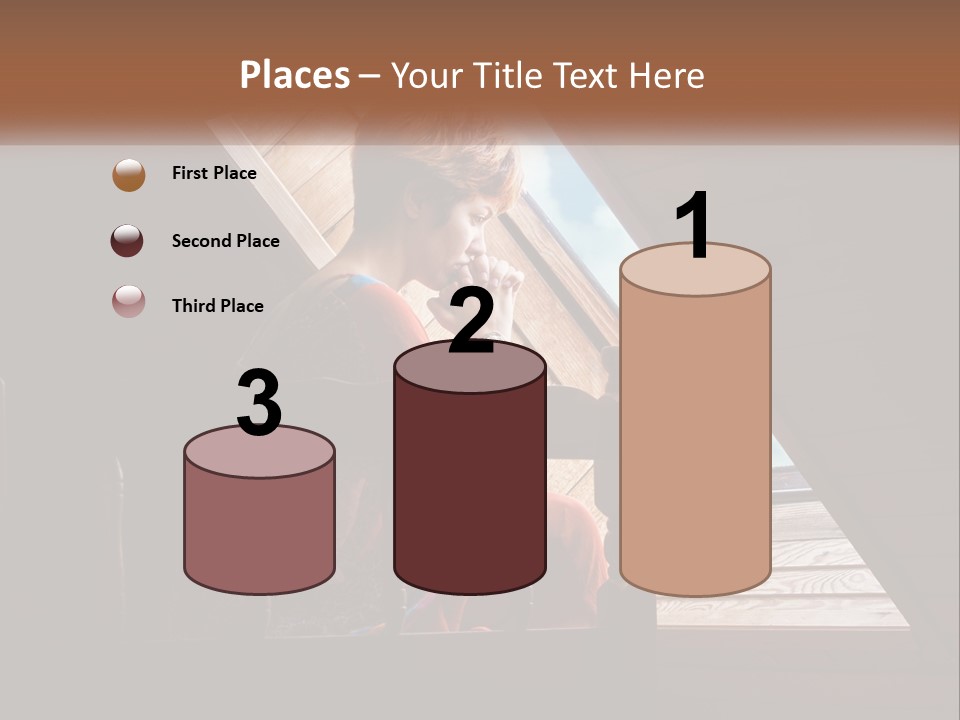 A Woman Sitting On A Bed Looking Out Of A Window PowerPoint Template