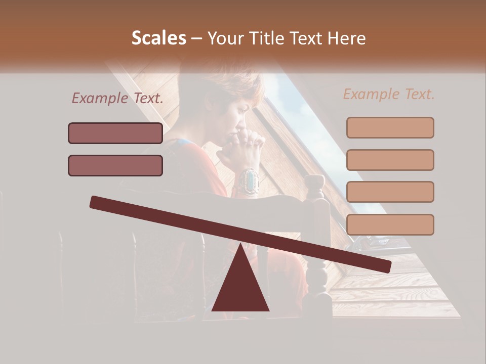 A Woman Sitting On A Bed Looking Out Of A Window PowerPoint Template