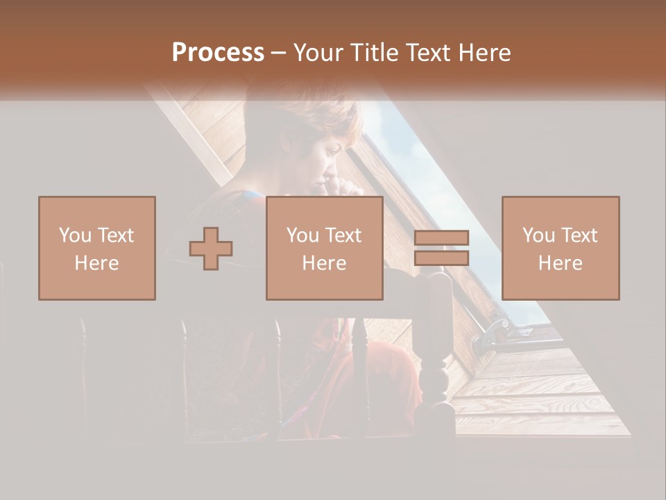 A Woman Sitting On A Bed Looking Out Of A Window PowerPoint Template