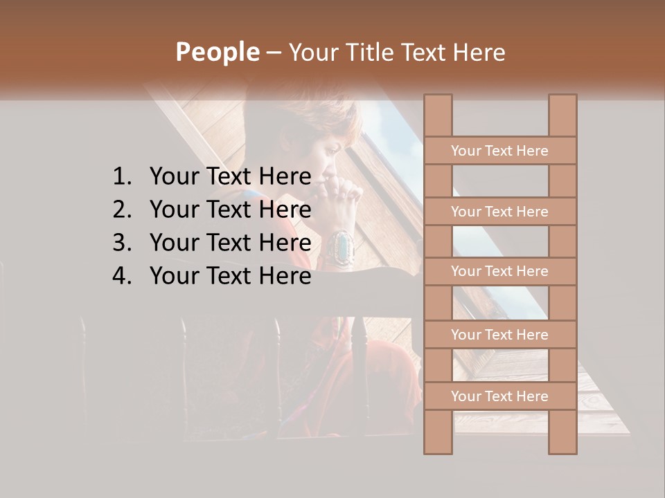 A Woman Sitting On A Bed Looking Out Of A Window PowerPoint Template