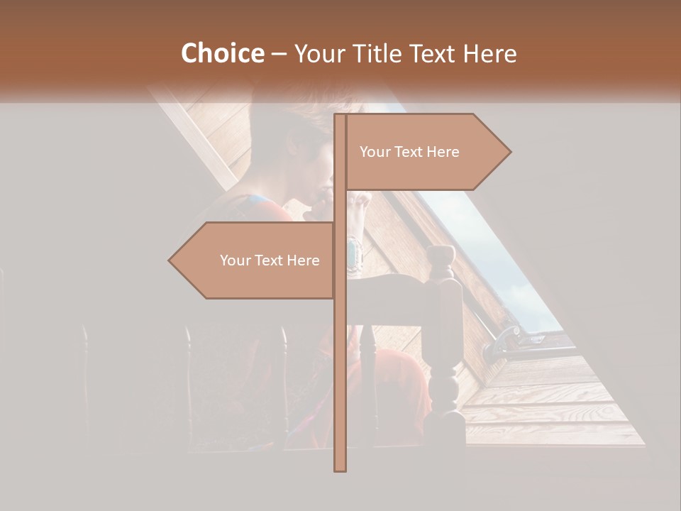 A Woman Sitting On A Bed Looking Out Of A Window PowerPoint Template