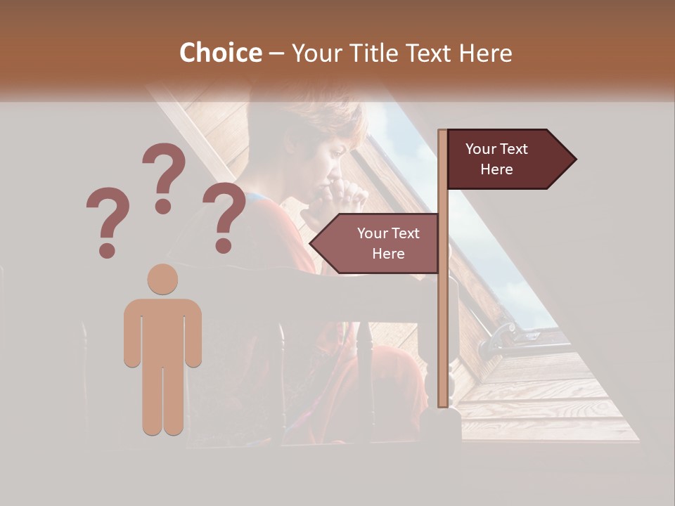 A Woman Sitting On A Bed Looking Out Of A Window PowerPoint Template