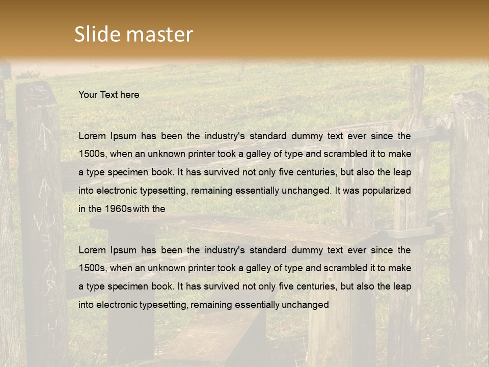 A Wooden Bench Sitting On Top Of A Lush Green Field PowerPoint Template