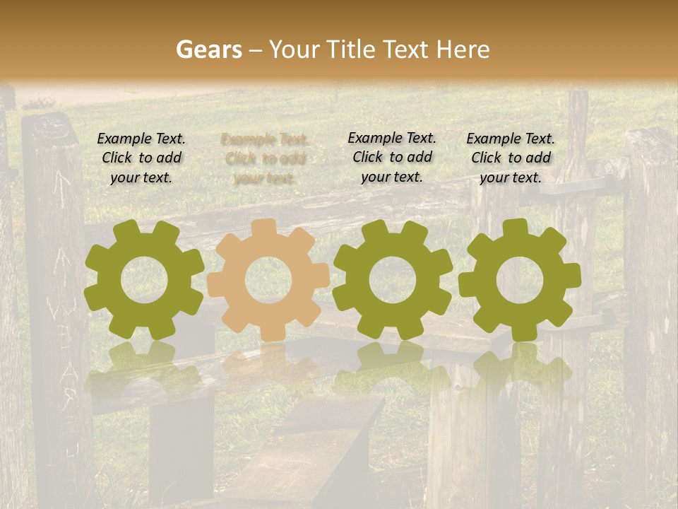 A Wooden Bench Sitting On Top Of A Lush Green Field PowerPoint Template