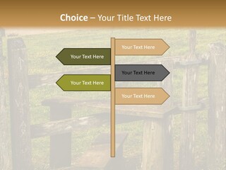 A Wooden Bench Sitting On Top Of A Lush Green Field PowerPoint Template