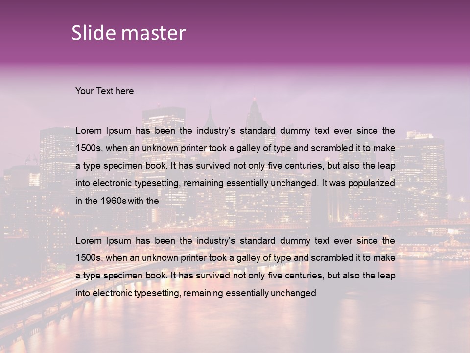 A City Skyline At Night With A Bridge In The Foreground PowerPoint Template