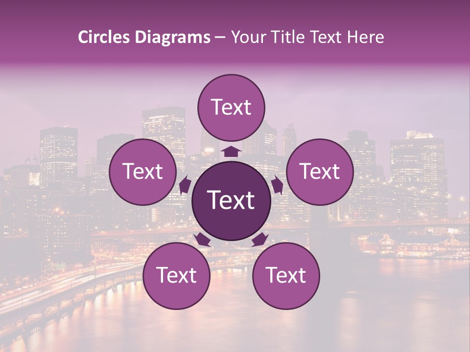 A City Skyline At Night With A Bridge In The Foreground PowerPoint Template