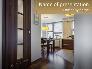 A Room With A Door And A Table In It PowerPoint Template