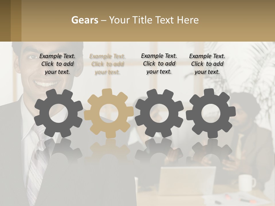 A Man In A Suit Standing In Front Of A Group Of People PowerPoint Template