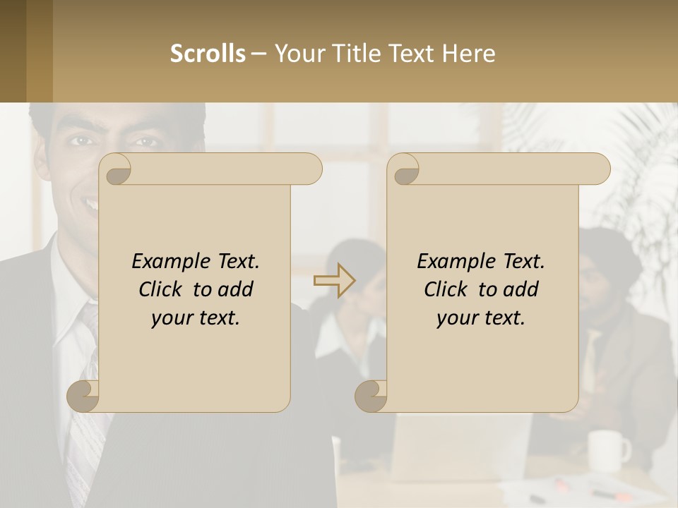 A Man In A Suit Standing In Front Of A Group Of People PowerPoint Template