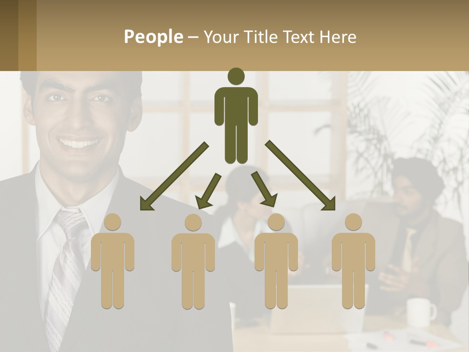 A Man In A Suit Standing In Front Of A Group Of People PowerPoint Template
