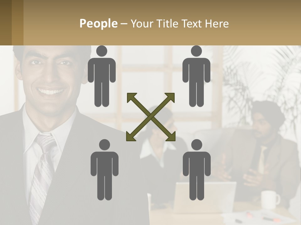 A Man In A Suit Standing In Front Of A Group Of People PowerPoint Template