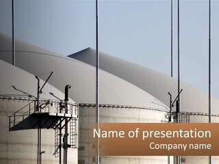 A Power Plant With A Sign In Front Of It PowerPoint Template