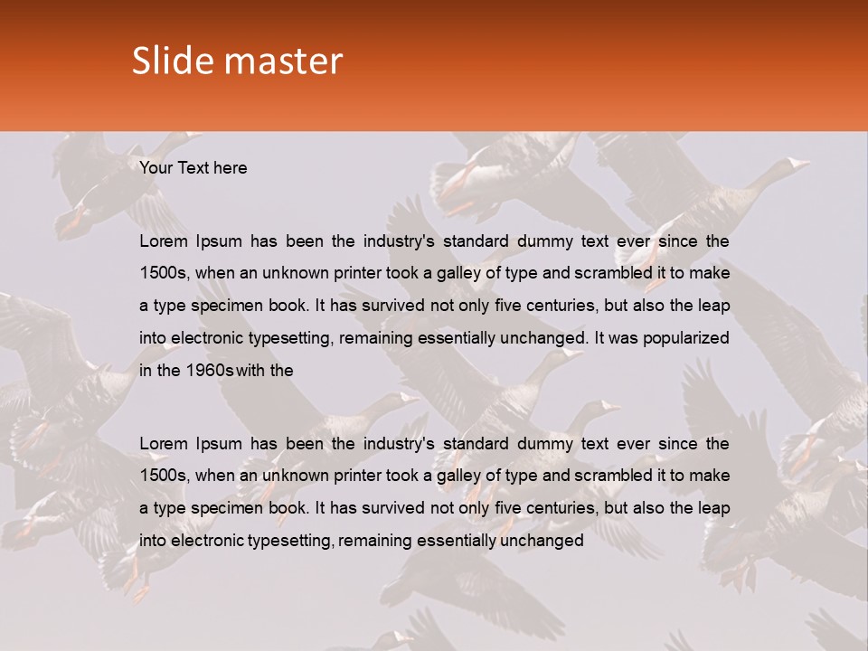 A Flock Of Birds Flying Through A Blue Sky PowerPoint Template