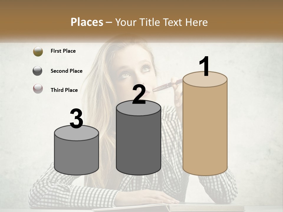 A Woman Sitting At A Table With A Pen In Her Mouth PowerPoint Template