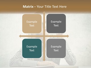 A Woman Sitting At A Table With A Pen In Her Mouth PowerPoint Template