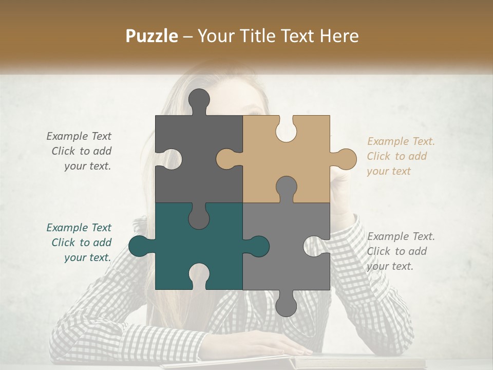 A Woman Sitting At A Table With A Pen In Her Mouth PowerPoint Template