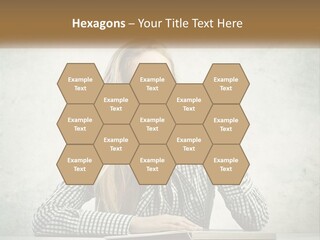 A Woman Sitting At A Table With A Pen In Her Mouth PowerPoint Template