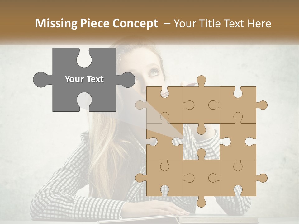 A Woman Sitting At A Table With A Pen In Her Mouth PowerPoint Template