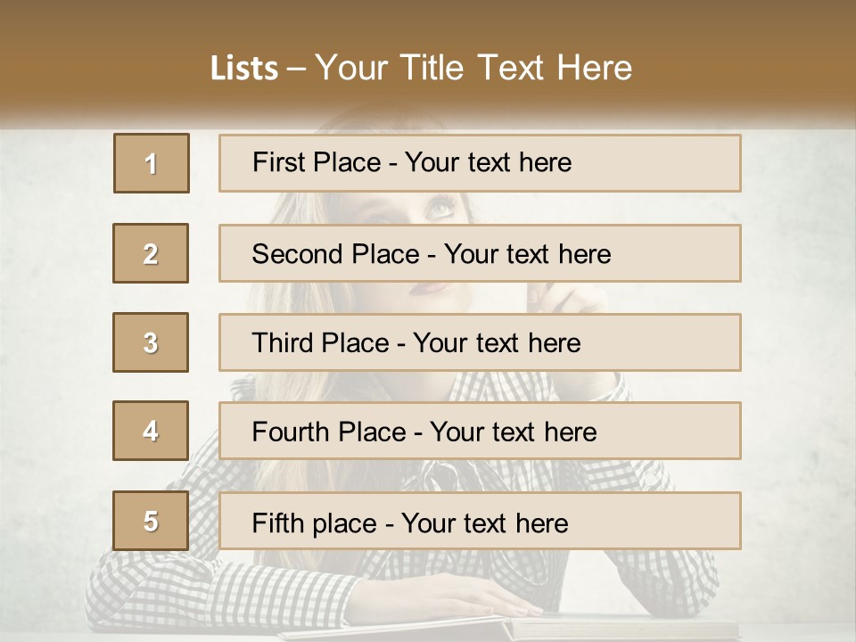 A Woman Sitting At A Table With A Pen In Her Mouth PowerPoint Template