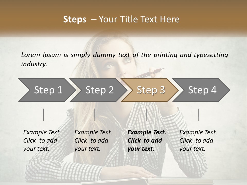 A Woman Sitting At A Table With A Pen In Her Mouth PowerPoint Template