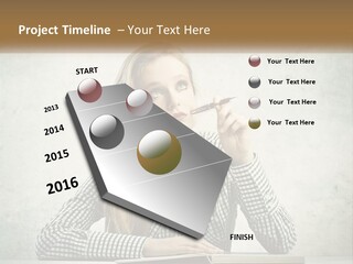 A Woman Sitting At A Table With A Pen In Her Mouth PowerPoint Template