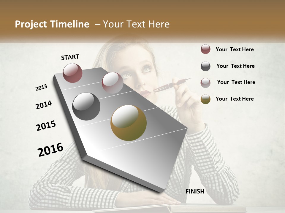 A Woman Sitting At A Table With A Pen In Her Mouth PowerPoint Template