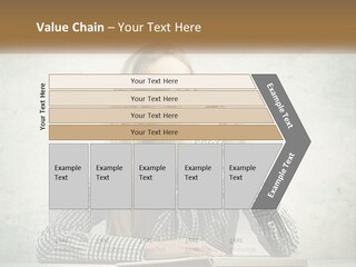 A Woman Sitting At A Table With A Pen In Her Mouth PowerPoint Template