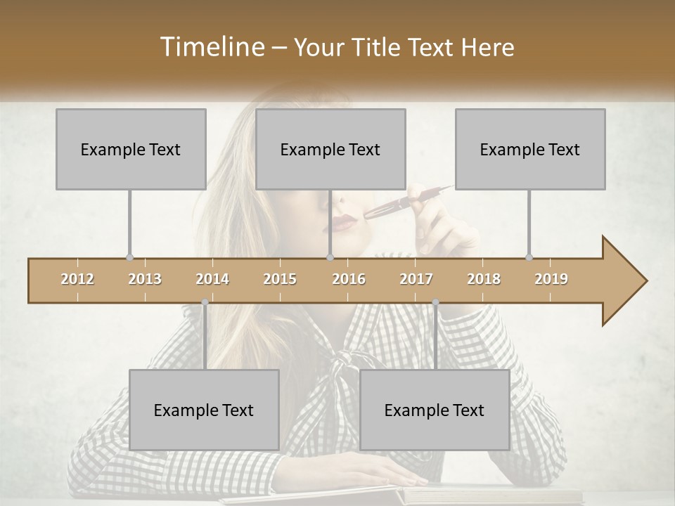 A Woman Sitting At A Table With A Pen In Her Mouth PowerPoint Template