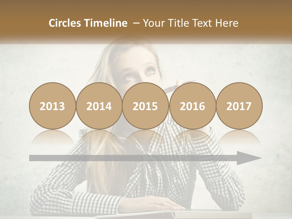 A Woman Sitting At A Table With A Pen In Her Mouth PowerPoint Template