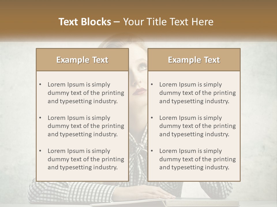 A Woman Sitting At A Table With A Pen In Her Mouth PowerPoint Template