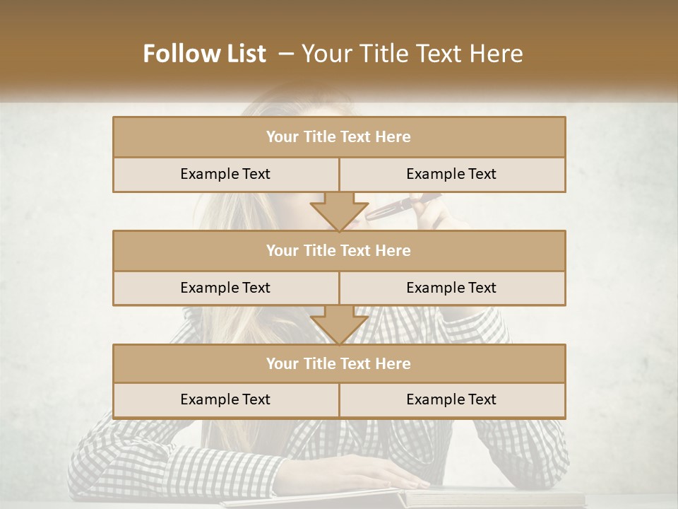 A Woman Sitting At A Table With A Pen In Her Mouth PowerPoint Template