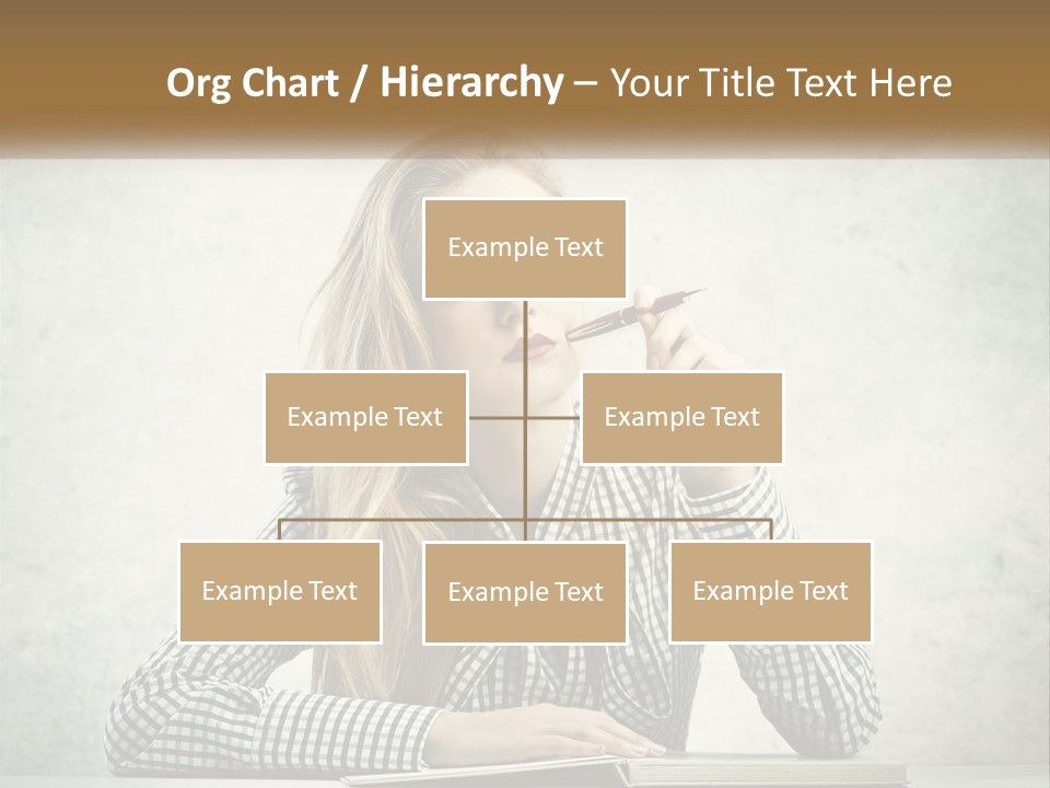 A Woman Sitting At A Table With A Pen In Her Mouth PowerPoint Template
