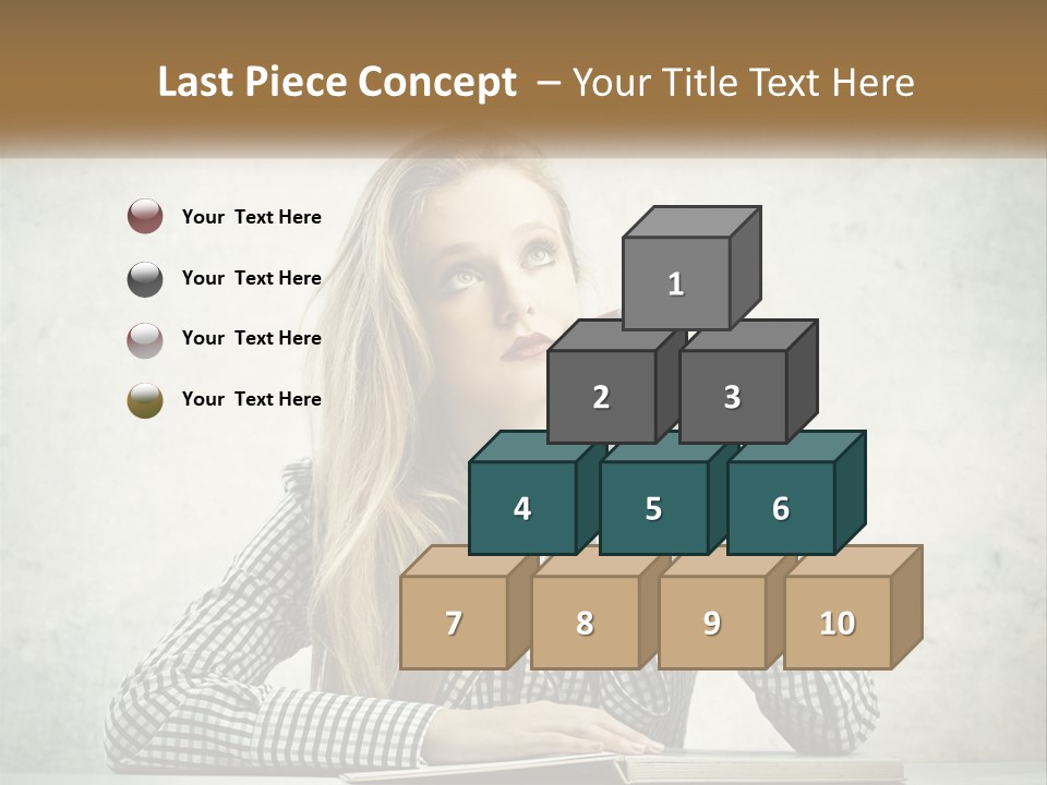 A Woman Sitting At A Table With A Pen In Her Mouth PowerPoint Template