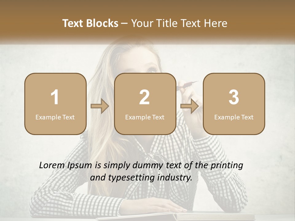 A Woman Sitting At A Table With A Pen In Her Mouth PowerPoint Template