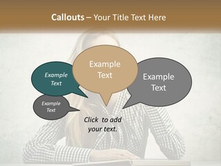 A Woman Sitting At A Table With A Pen In Her Mouth PowerPoint Template