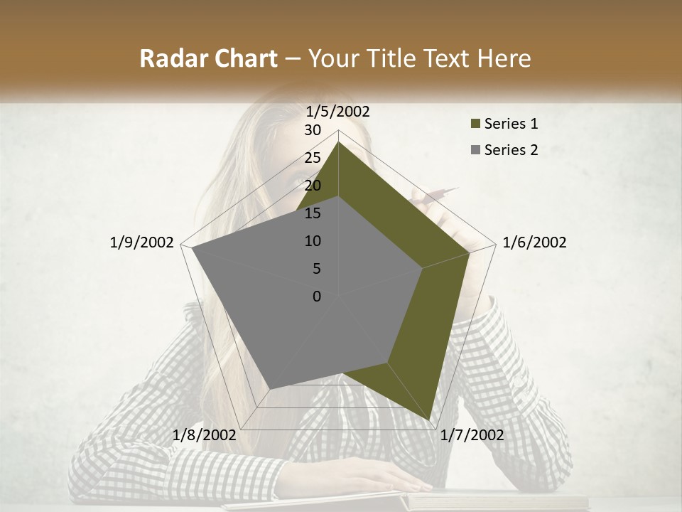 A Woman Sitting At A Table With A Pen In Her Mouth PowerPoint Template